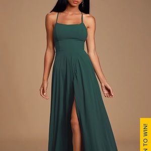 Dreamy Romance Forest Green Backless Maxi Dress